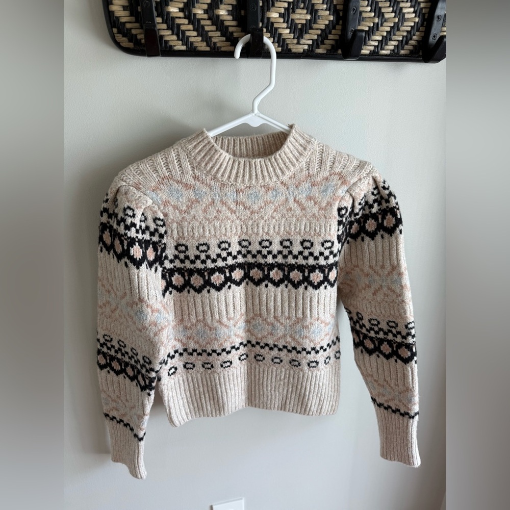 ASTR the Label Maria Mock Neck Fair Isle Knit Sweater - Ivory/Black - Medium - Picture 5 of 15
